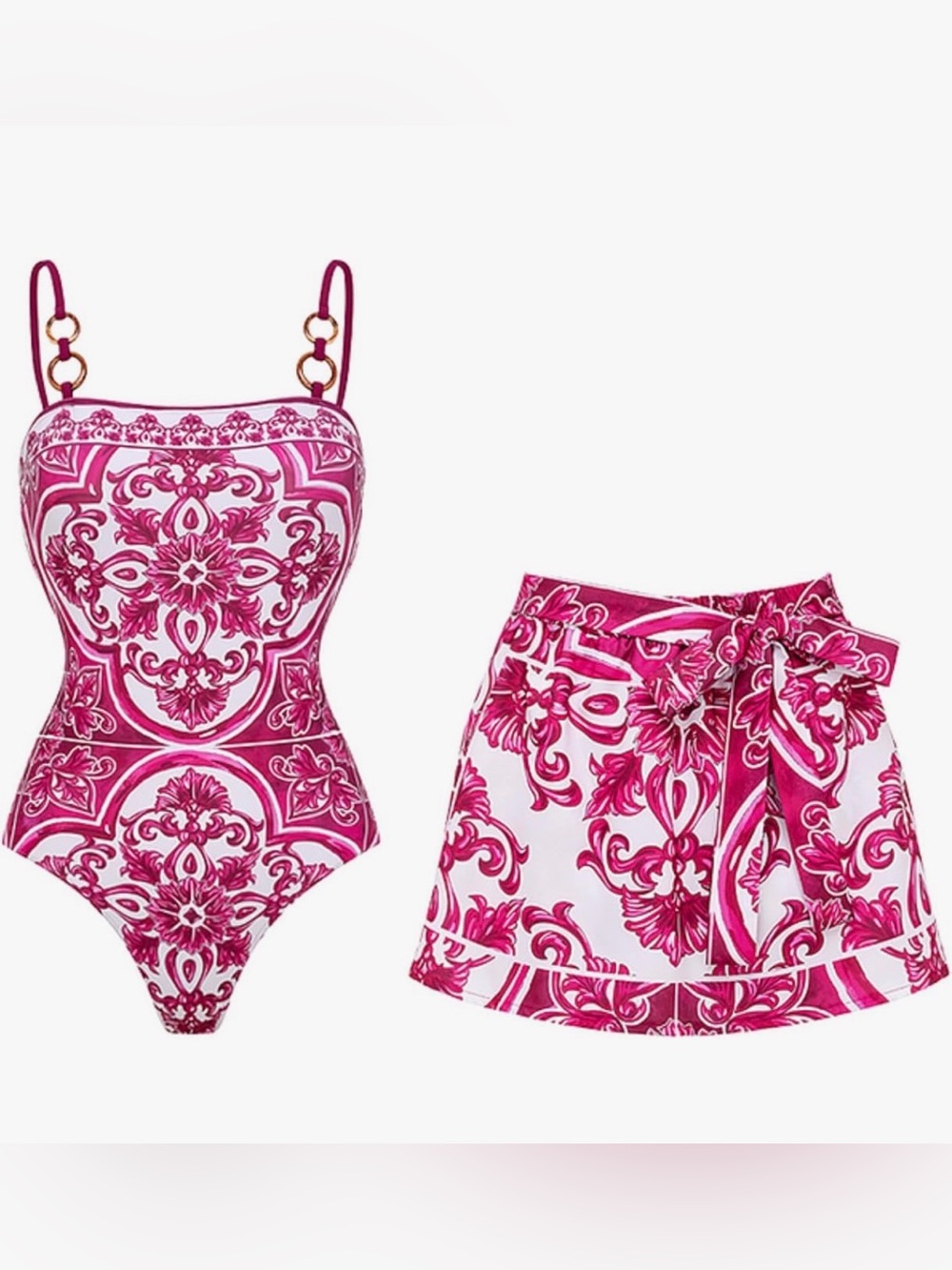 NEW Women's One Piece Majolica Bathing Suit Back Lace up Swimsuit with Shorts M